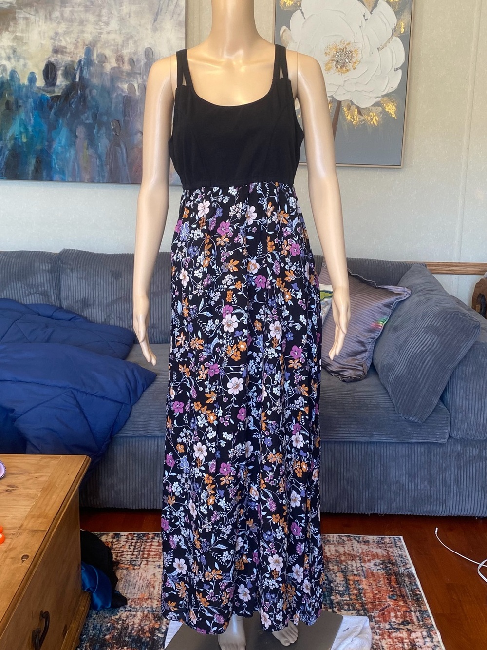 Women’s Sleeveless Black Floral Maxi Dress